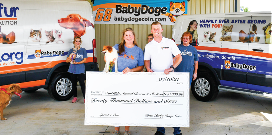 Furkids Receives $20,000 Donation and Special Surprise from Cryptocurrency Baby Doge Coin and NASCAR Driver Brandon Brown